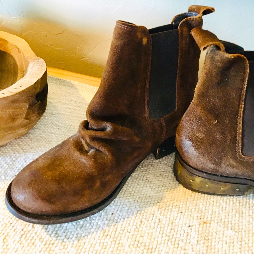 Free People brown suede ankle boots calf booties  6.5  37  boho winter